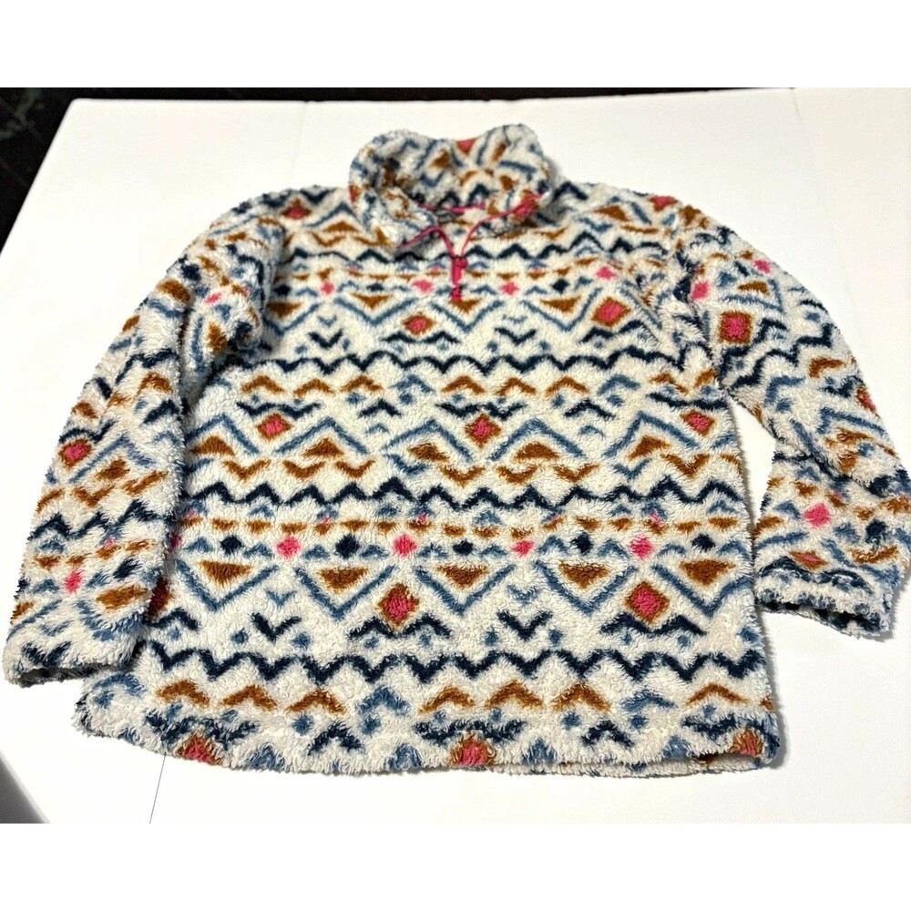 Eddie Bauer Women's L Fleece Pullover Sweatshirt Aztec Geometric 1/4 Zip